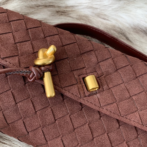 Brown Woven Suede Clutch with Gold Accent - Picture 7 of 8